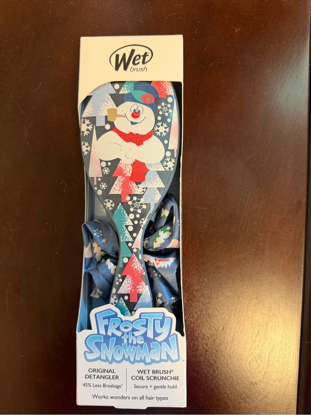 Wet Brush Frosty the Snowman Blue Pattern Detangler Brush with Scrunchie